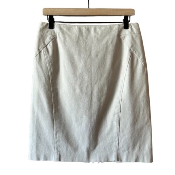 Women's 6 J. McLaughlin Stitched Detail Khaki Skirt Slit Professional Career - Picture 1 of 9